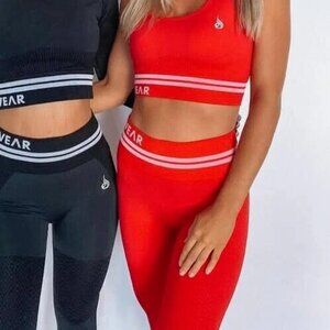 Ryderwear Seamless Butt Shapping Leggings Red & White Stripe Women's XL EUC